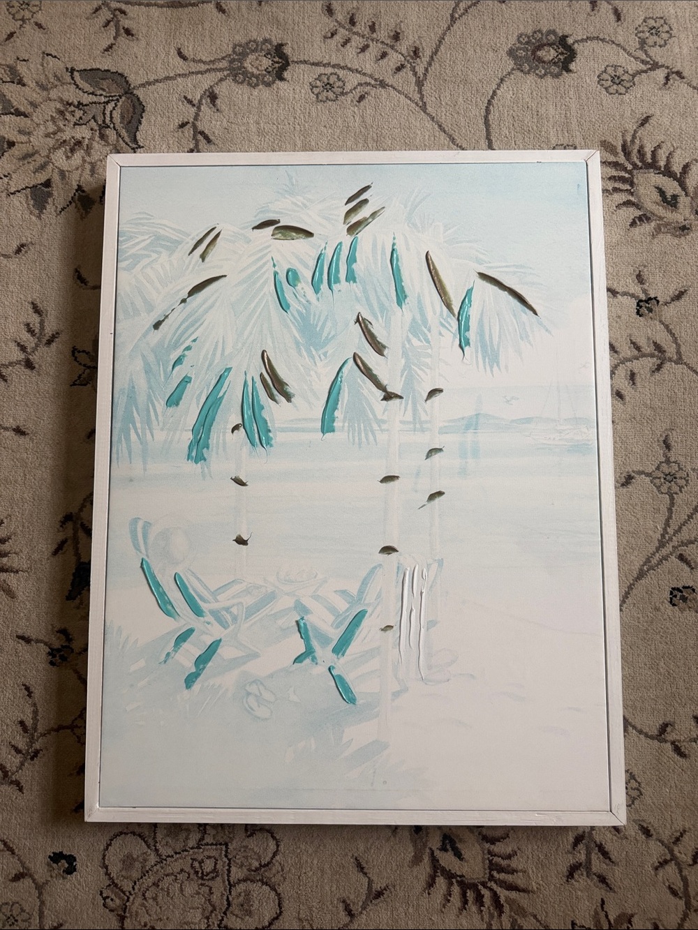 Coastal Palm Beach Painting in Teal and White
